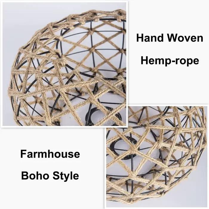 Lampe en cage en corde de chanvre tissée à la main de ferme