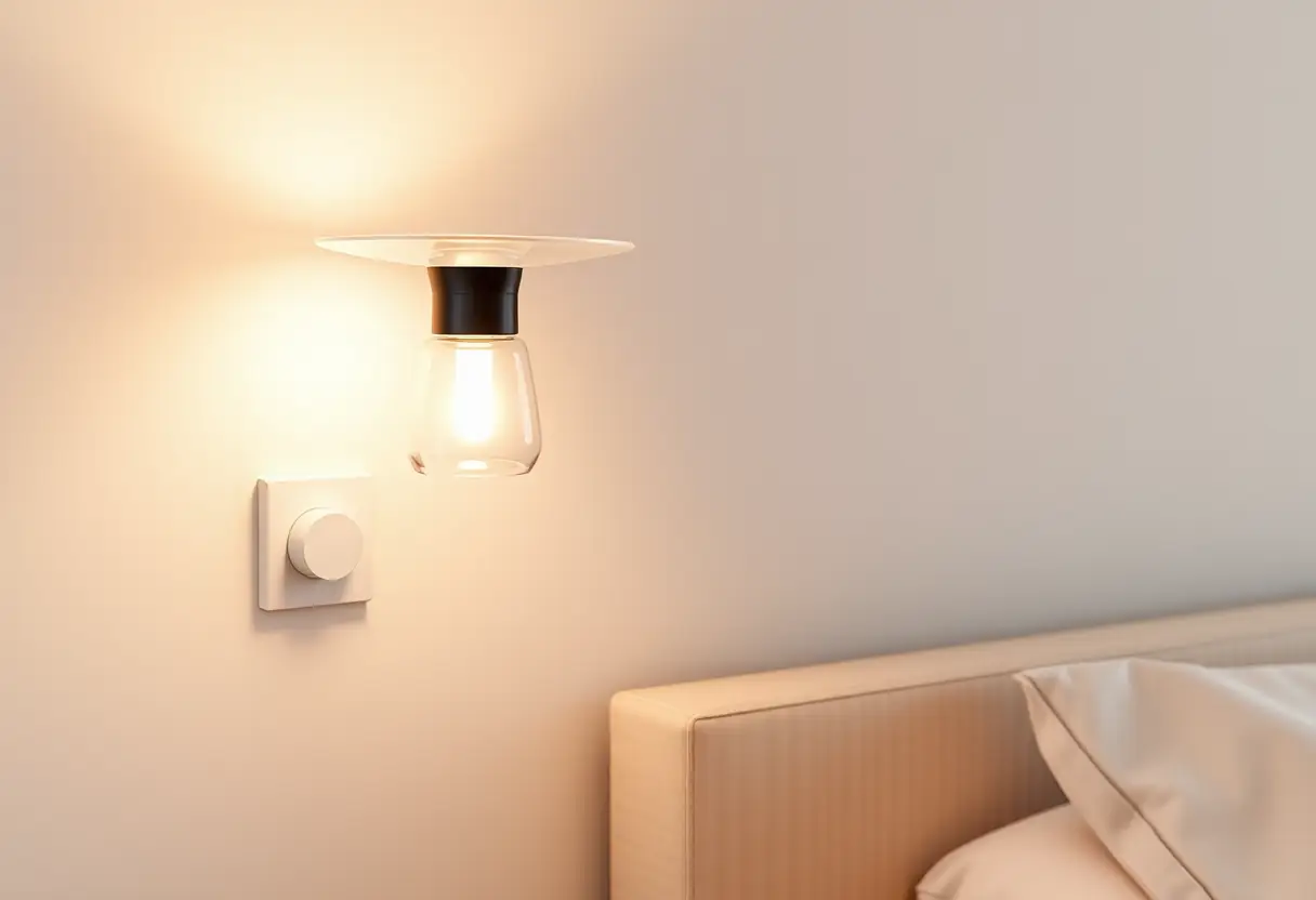 Lampe murale contemporaine avec interrupteur de régulation dans une chambre