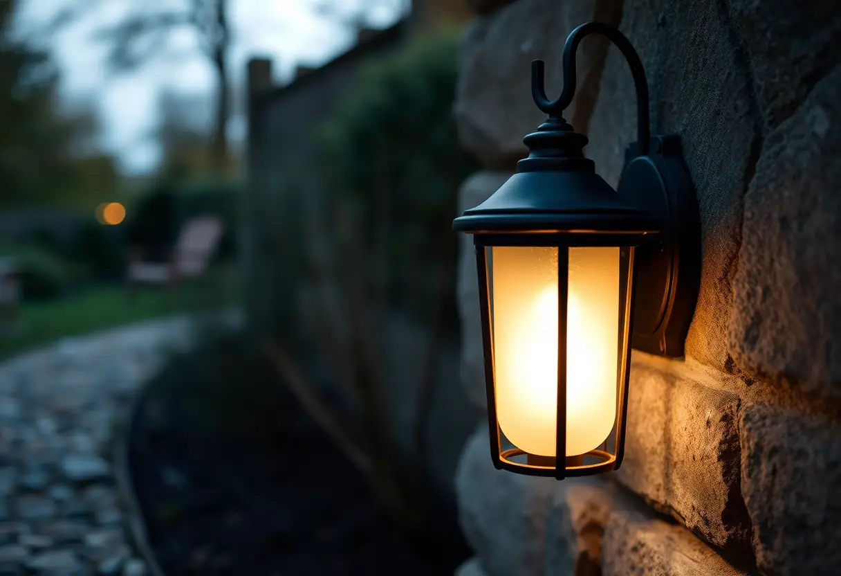 Lumière tamisée d'une applique murale de jardin