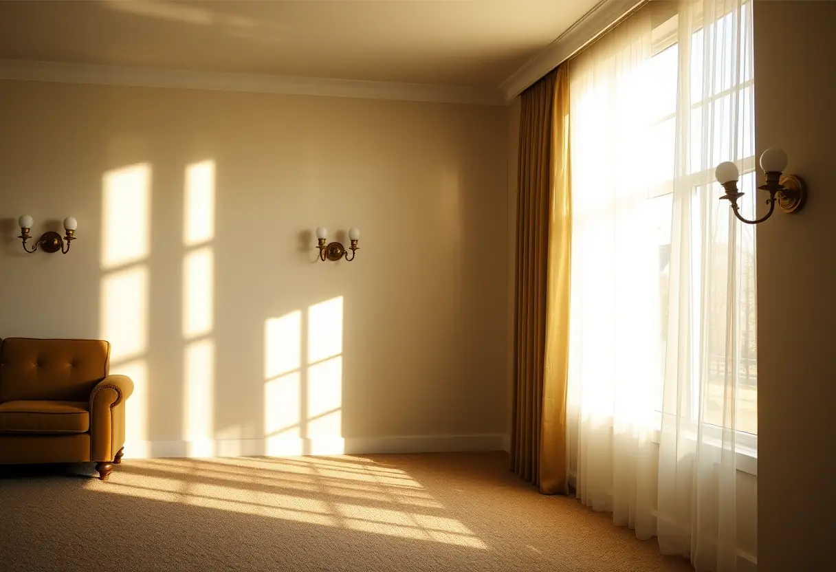 Appliques murales en laiton dans une pièce baignée de soleil