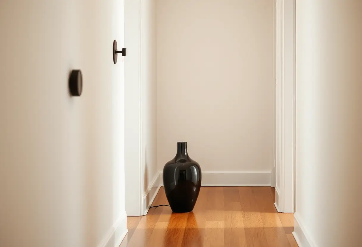 Lampe de poche et applique murale noire dans un couloir