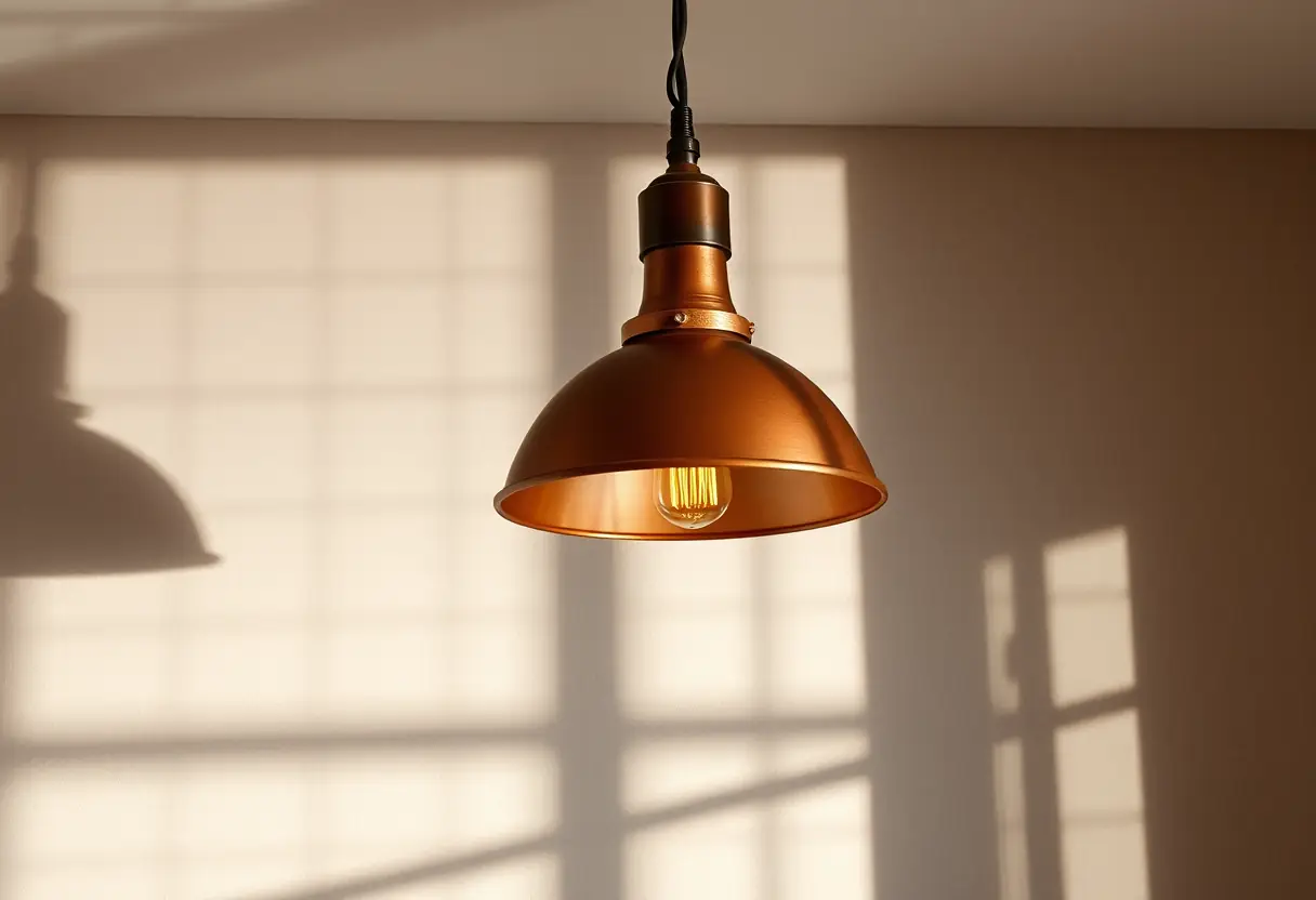 Une applique industrielle au style saisissant avec des matériaux comme le cuivre et le bois brut